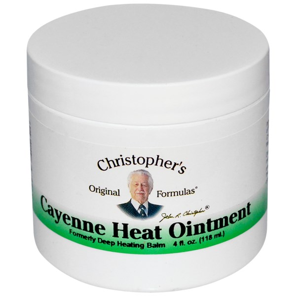 Cayenne Heat Ointment form Dr. Christopher's offers penetrating pain relief for Osteo- and Rheumatoid Arthritis sufferers, as well as Fibromyalgia pain, and Migraines..